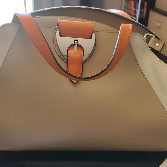 NICOLI Tan and Orange Satchel with Structured Design - Picture 1 of 16
